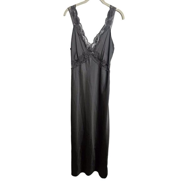 Abercrombie and Fitch Black Satin Lace Slip Midi Dress Size Medium - Picture 4 of 9